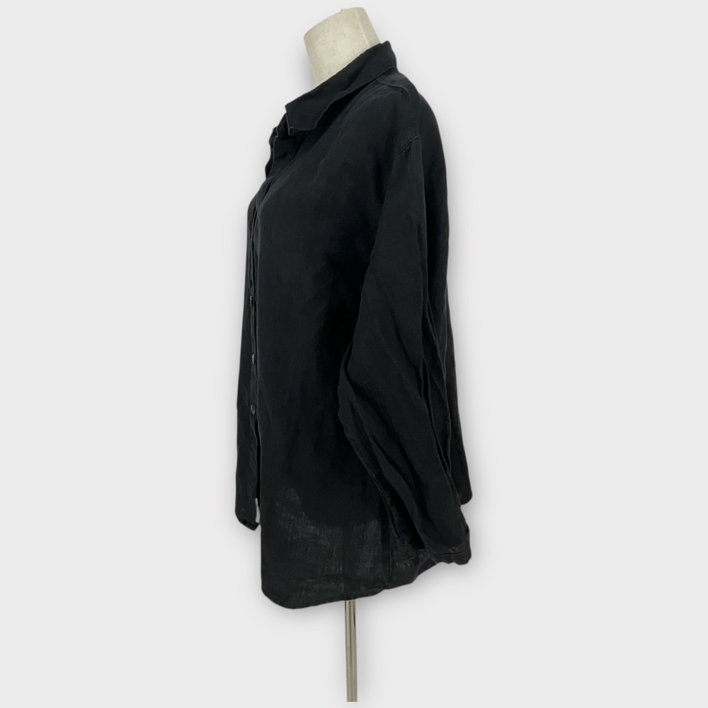 Chicos Black Linen Button Down Long Sleeve Shirt Women Sz 3 us 16 dark academia - Picture 2 of 8